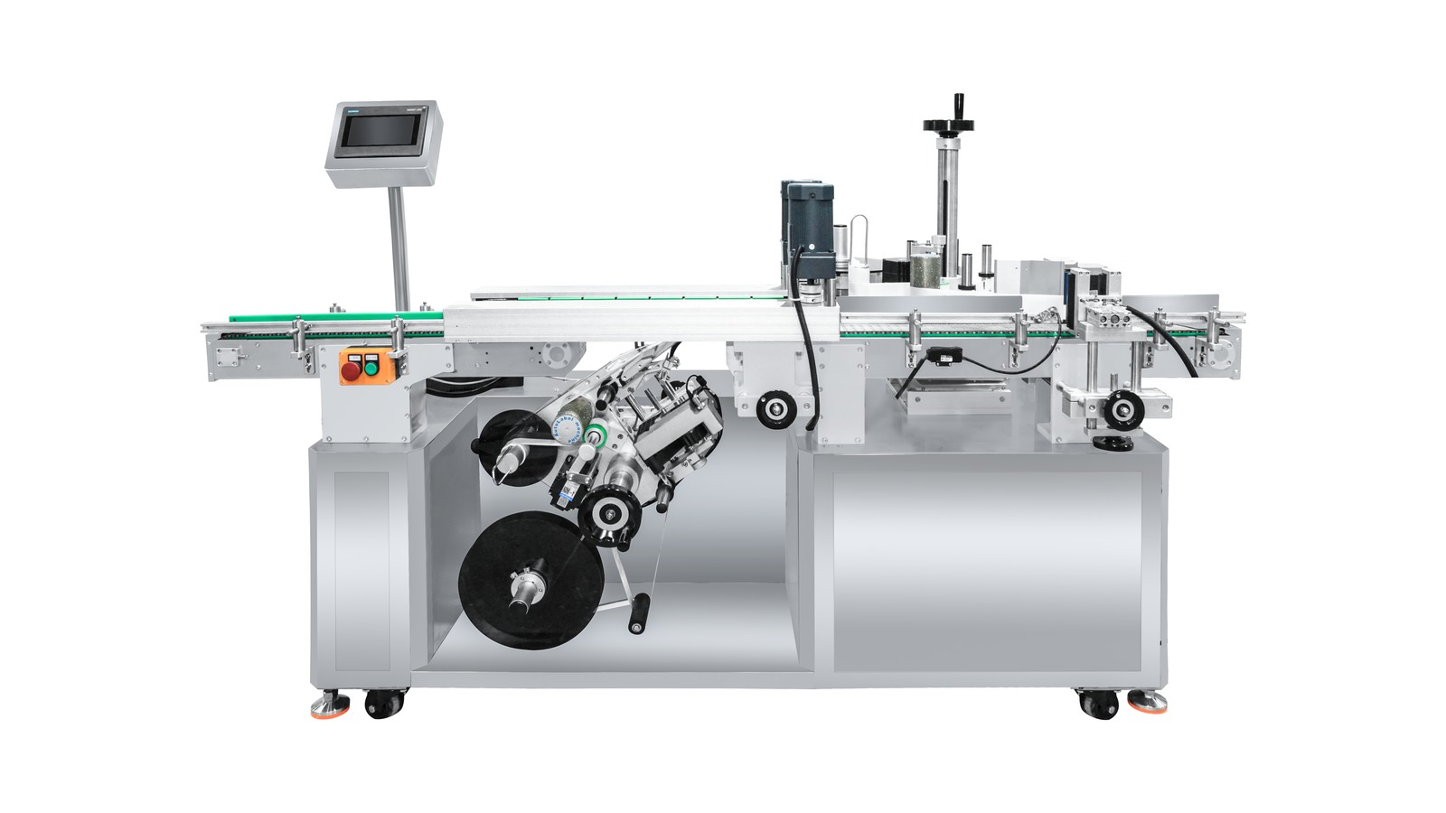 Etiquetadora automática de cuerpo y fondo de botella