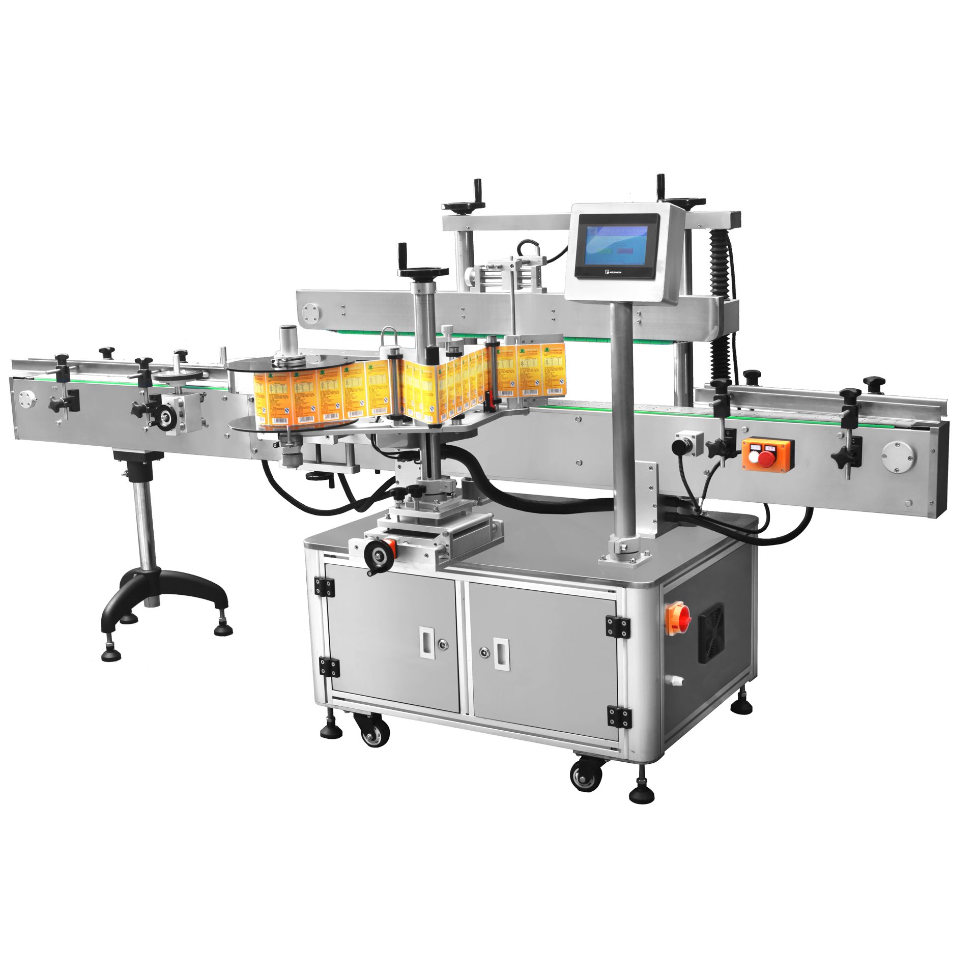 Automatische Einseitenetikettiermaschine: Schrägansicht 1